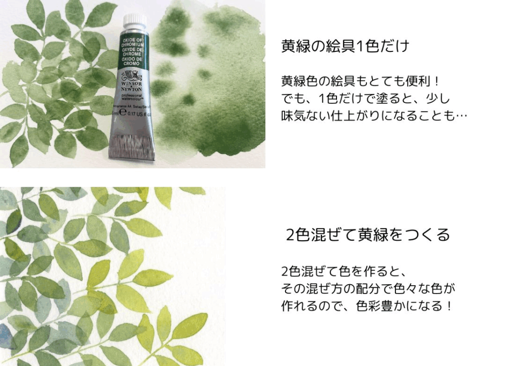 透明水彩の混色！黄緑の作り方 | 枯葉庭園-透明水彩・画材ブログ
